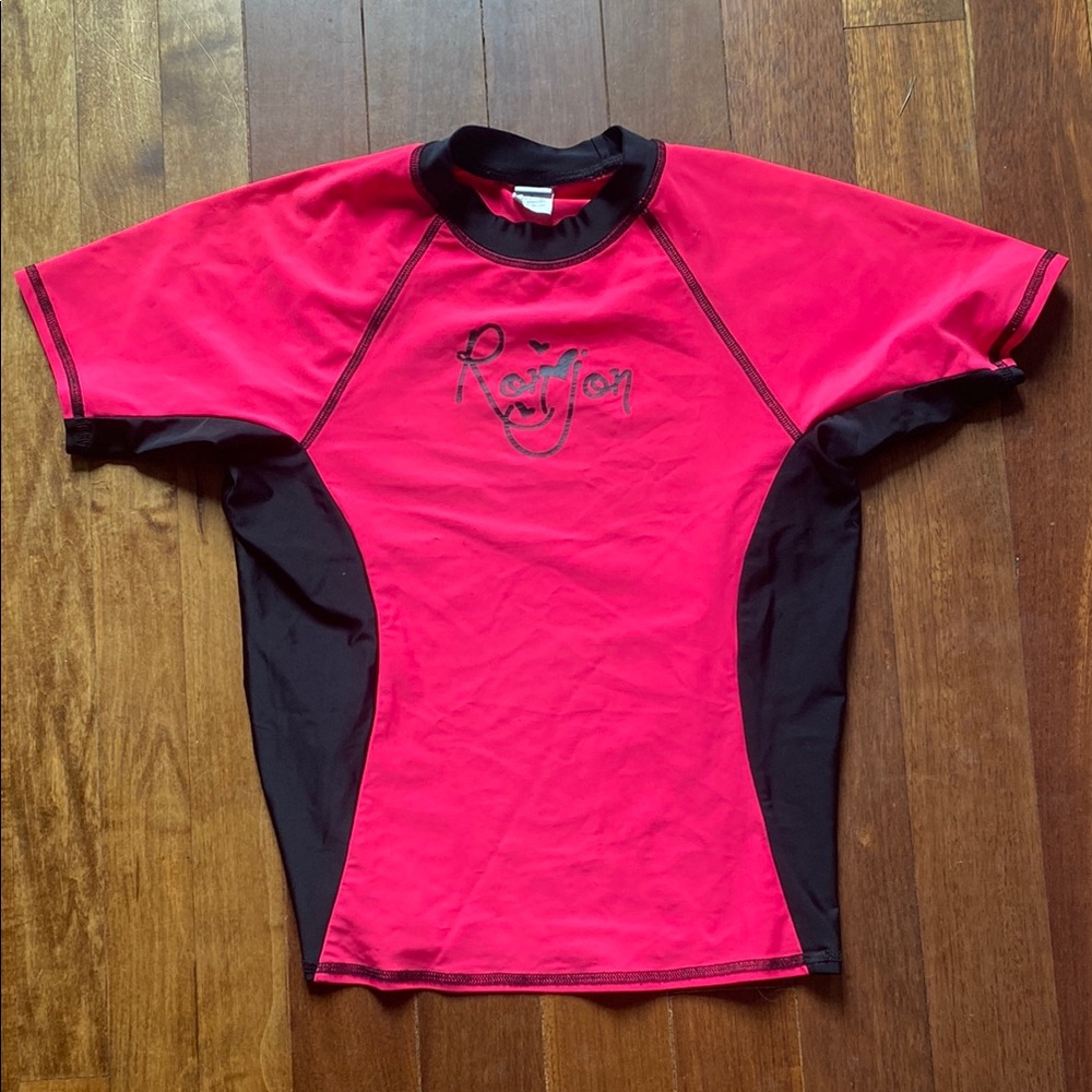 Women's Pink and Black Swim Top
